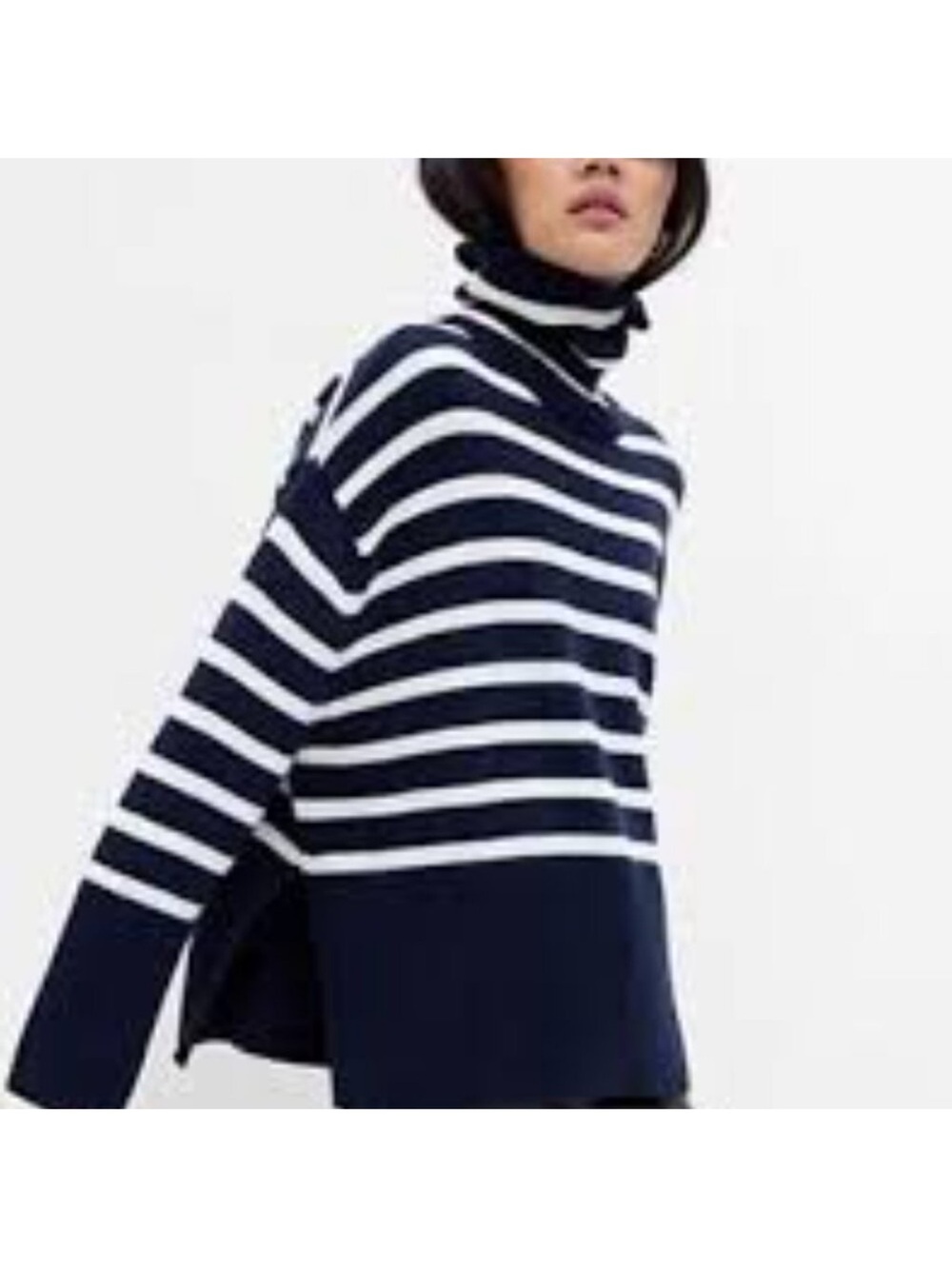 GAP Navy Ivory Striped Cotton Turtleneck Sweater M Coastal French Nautical - Picture 2 of 7